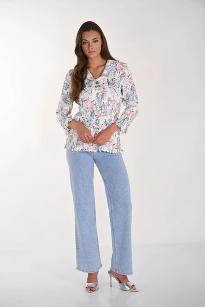 Wide Leg Clear Gem Light Wash Jeans. Style FL261610