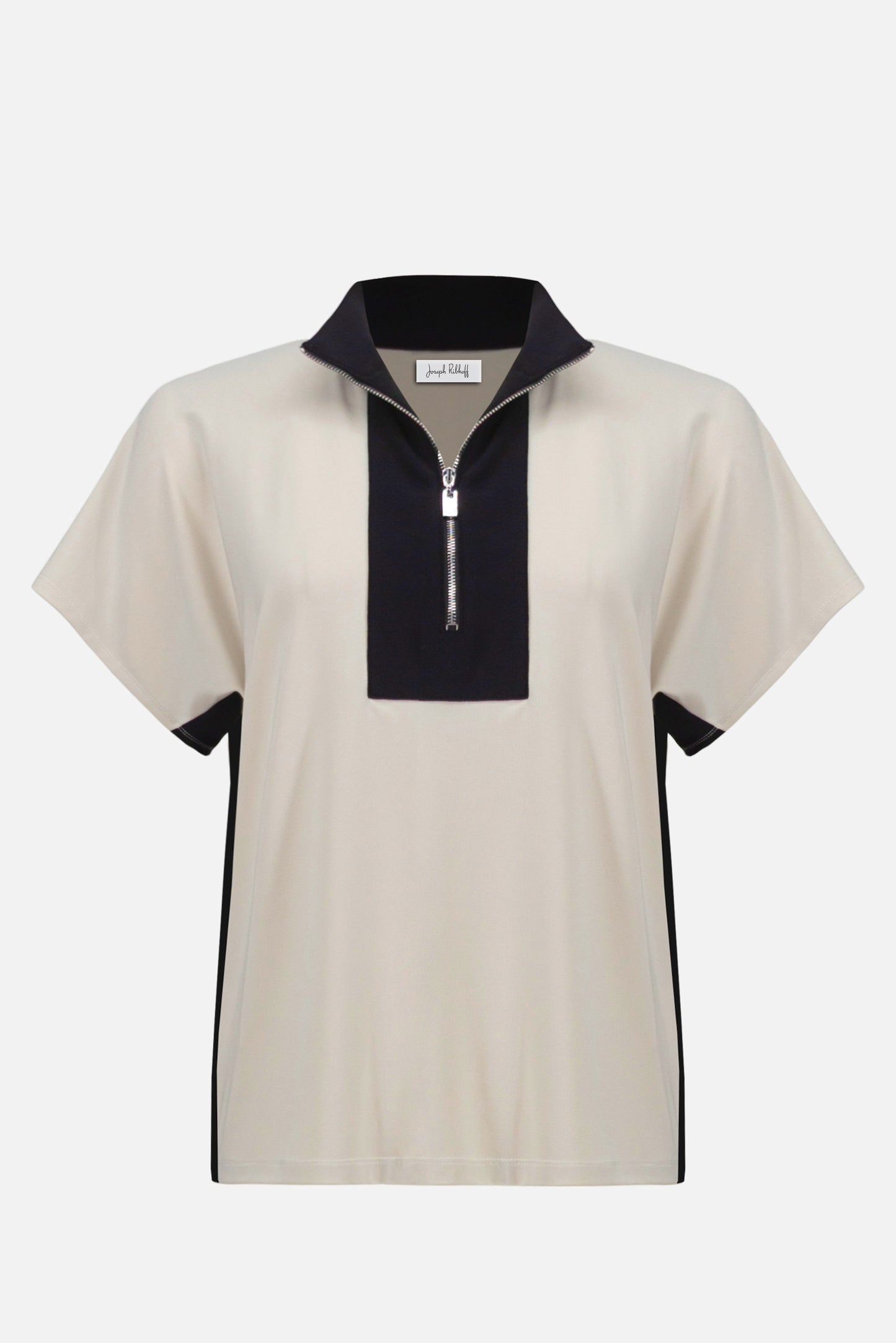 Silky Knit Color Block Zipped Collar Top. Style JR261611