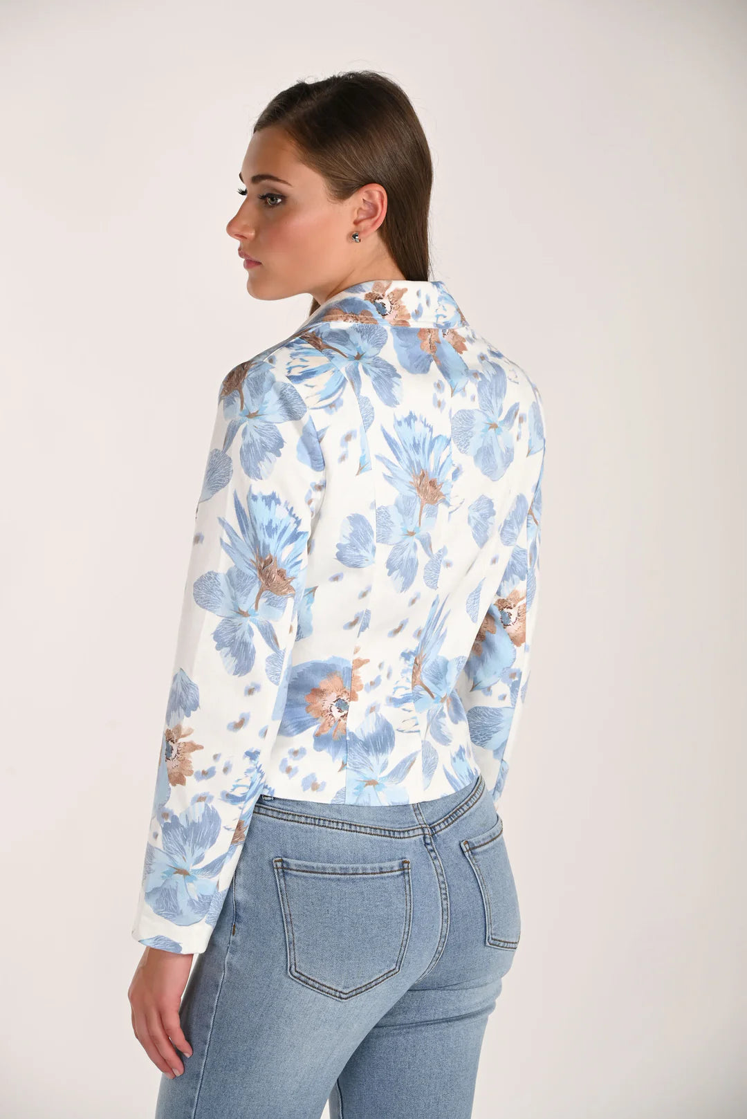 Suede Floral Print Cropped Moto Jacket. Style FL261618