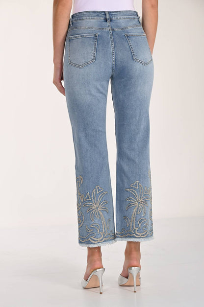 Tropical Palm Tree Rhinestone Bottom Details Jean. Style FL261621