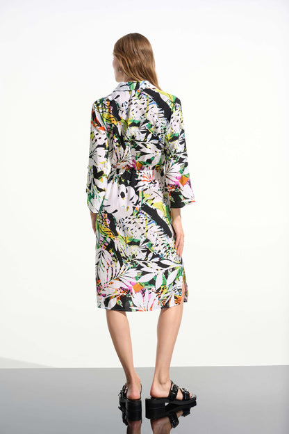 Crinkled Woven Tropical Print Shirt Dress. Style JR261623