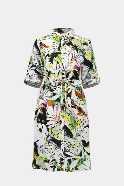 Crinkled Woven Tropical Print Shirt Dress. Style JR261623
