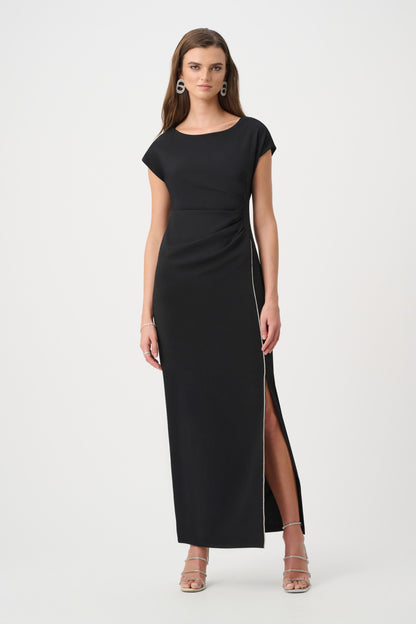 Signature Scuba Crepe Sheath Rhinestones Piping Gown. Style JR261713F26