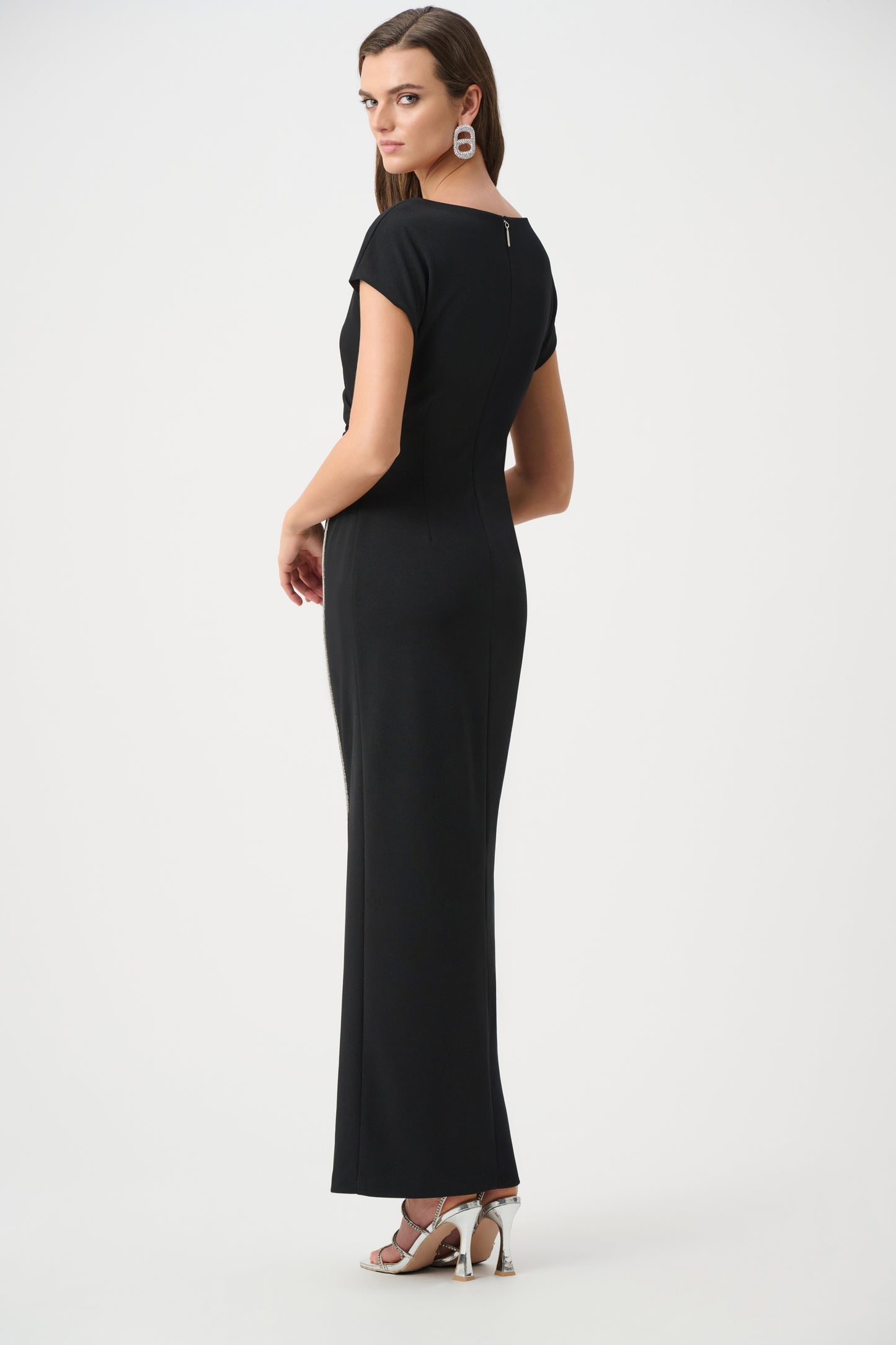 Signature Scuba Crepe Sheath Rhinestones Piping Gown. Style JR261713F26