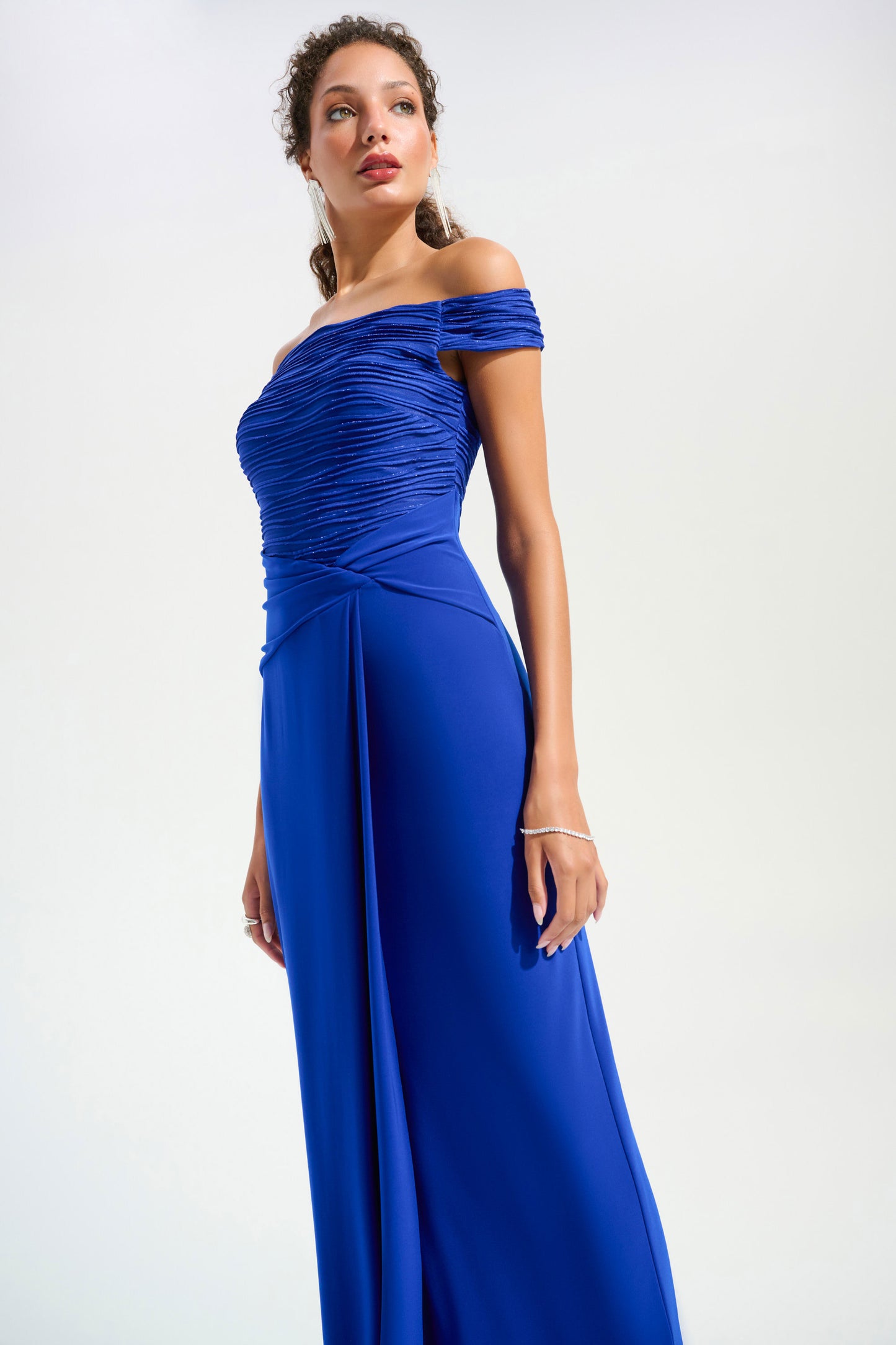 Royal Sapphire Off the Shoulder Gown. Style JR261733