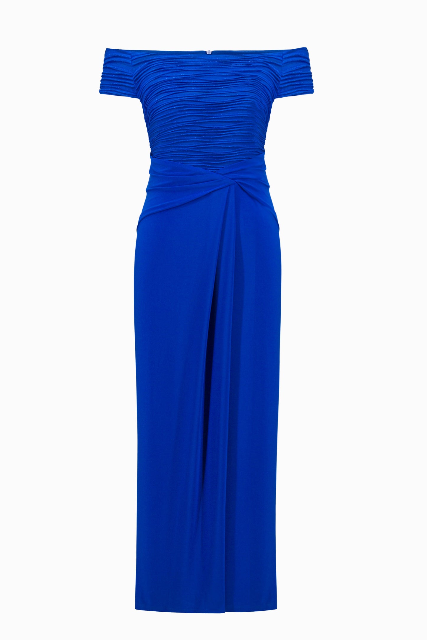 Royal Sapphire Off the Shoulder Gown. Style JR261733