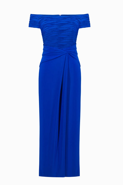 Royal Sapphire Off the Shoulder Gown. Style JR261733