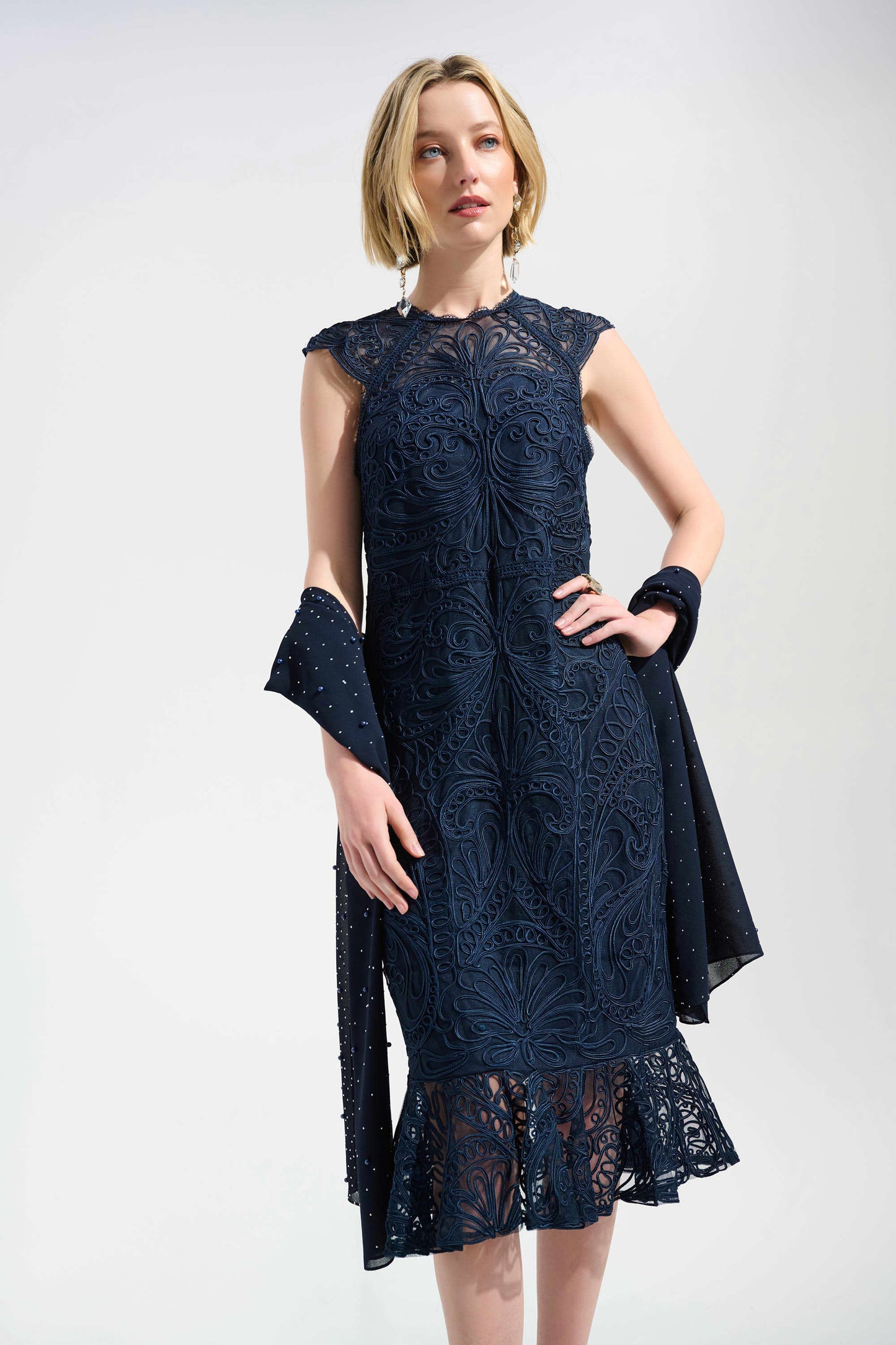 Chiffon Rhinestones & Pearls Scarf. Style JR261755