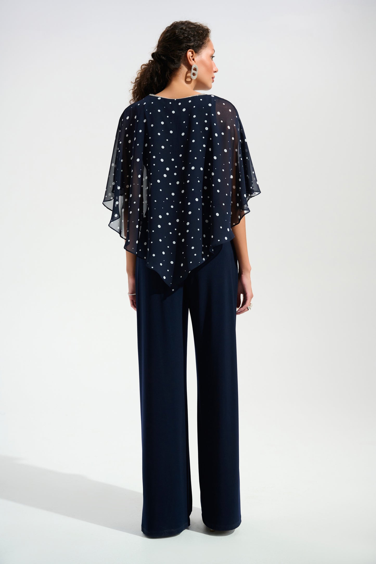 Silky Knit Dot Print Rhinestone Trim Poncho. Style JR261766