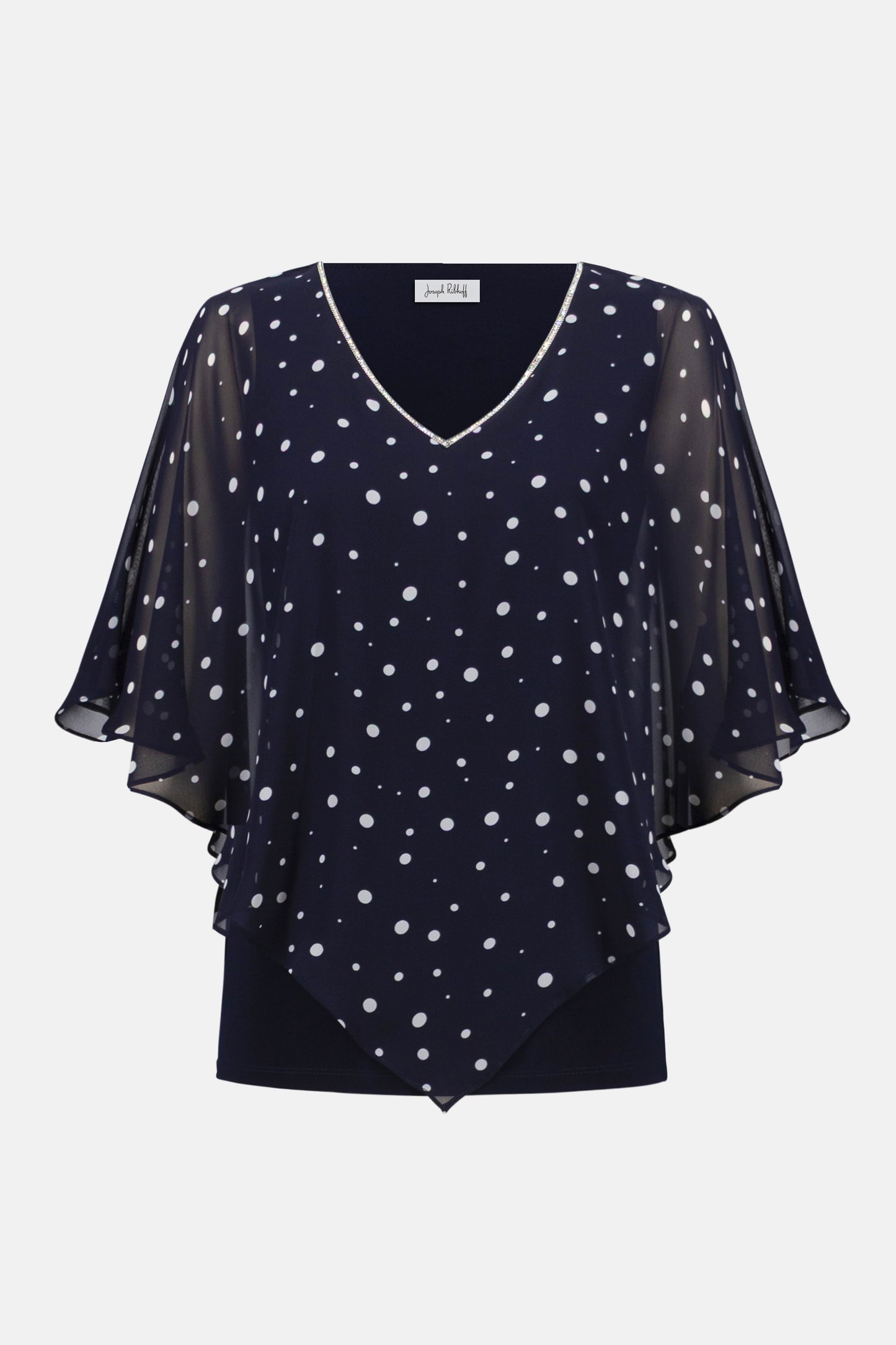 Silky Knit Dot Print Rhinestone Trim Poncho. Style JR261766