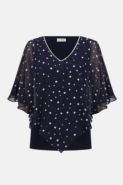 Silky Knit Dot Print Rhinestone Trim Poncho. Style JR261766