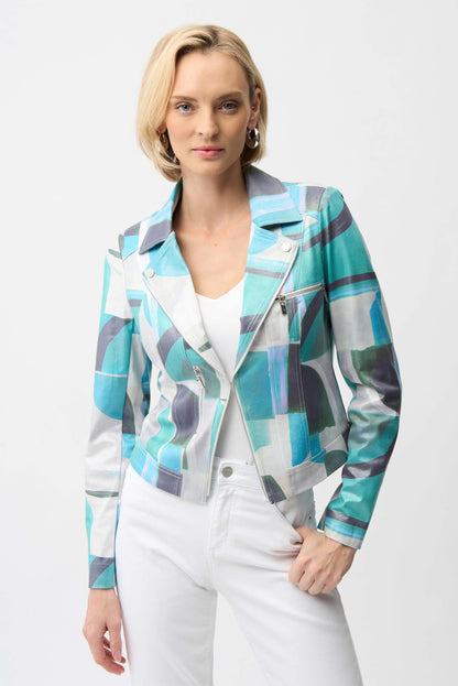 Foiled Faux Suede Geo Print Jacket. Style JR261911