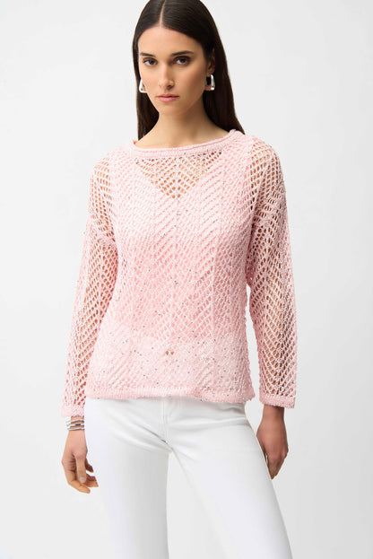 Sequin Yarn Long Sleeve Chevron Print Sweater. Style JR261915