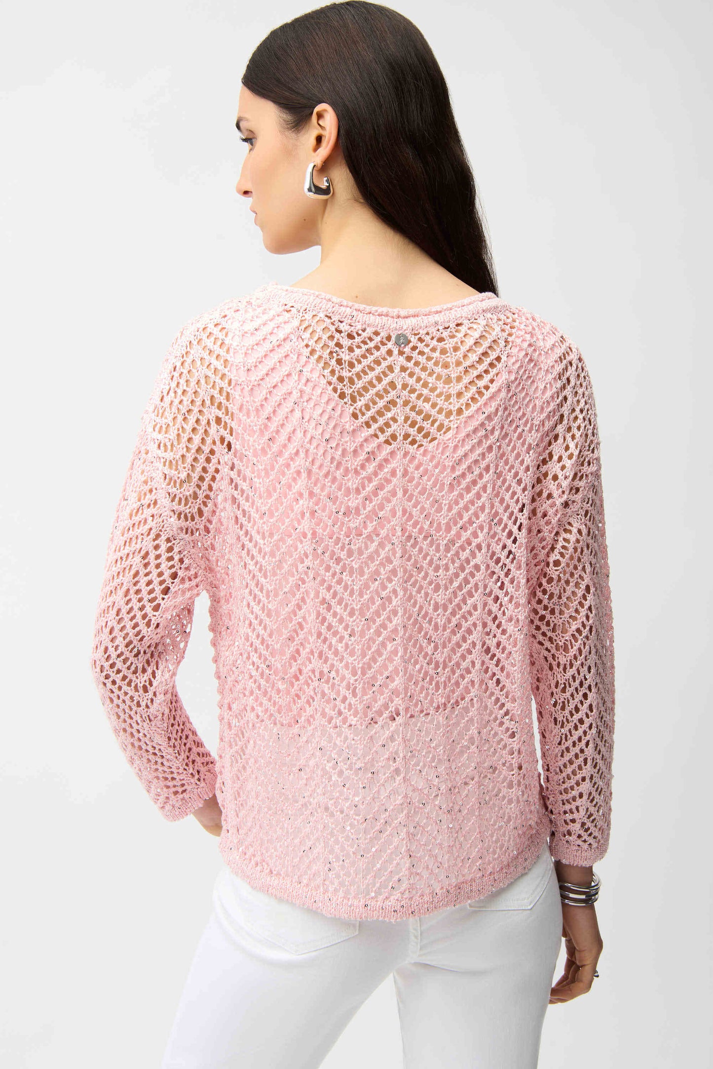 Sequin Yarn Long Sleeve Chevron Print Sweater. Style JR261915