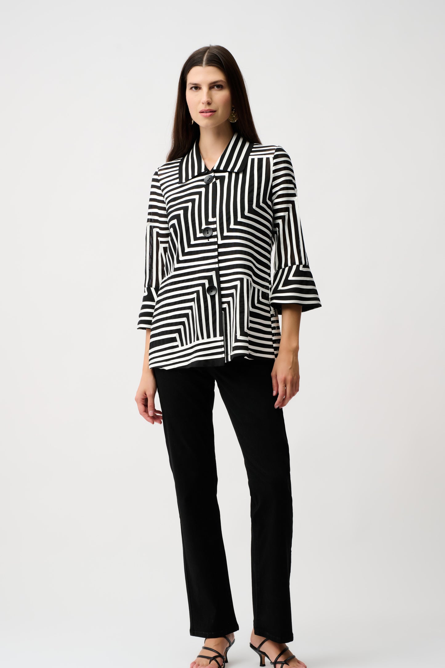 Button Front Geo Design Bell Sleeve Jacket. Style JR261980