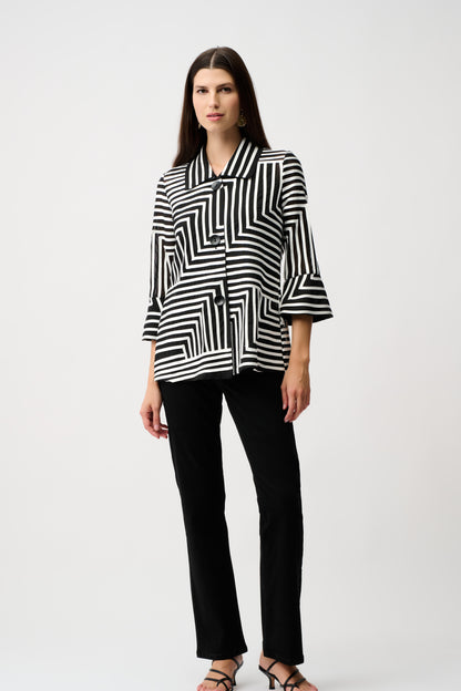 Button Front Geo Design Bell Sleeve Jacket. Style JR261980