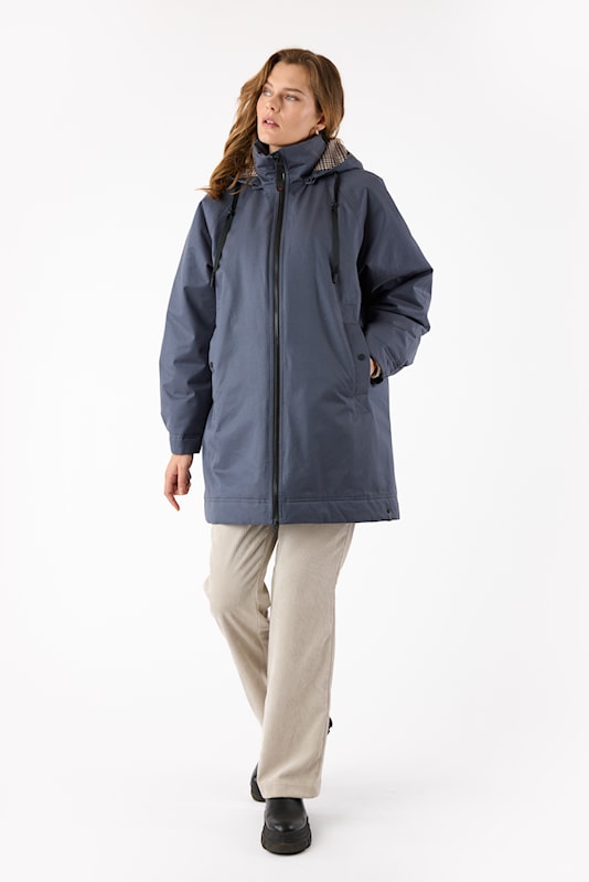 Removable Houndstooth Printed Hood Zip Front Jacket. Style FR562