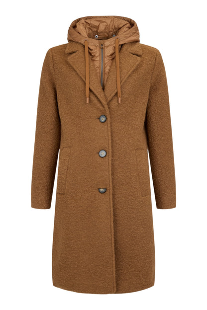 Hooded Boucle Longline with Quilted Puffer Insert Coat. Style FR591
