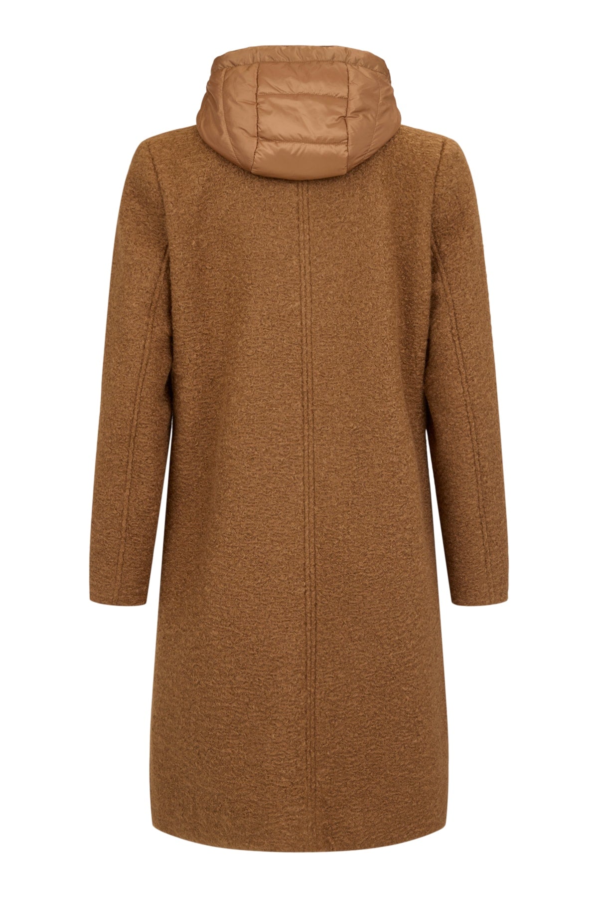 Hooded Boucle Longline with Quilted Puffer Insert Coat. Style FR591