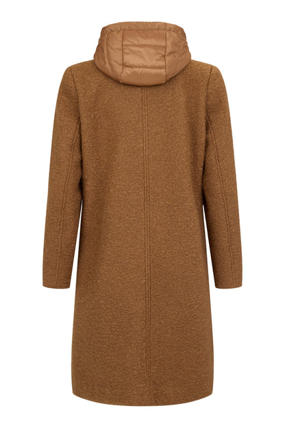 Hooded Boucle Longline with Quilted Puffer Insert Coat. Style FR591