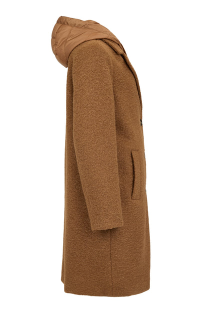 Hooded Boucle Longline with Quilted Puffer Insert Coat. Style FR591