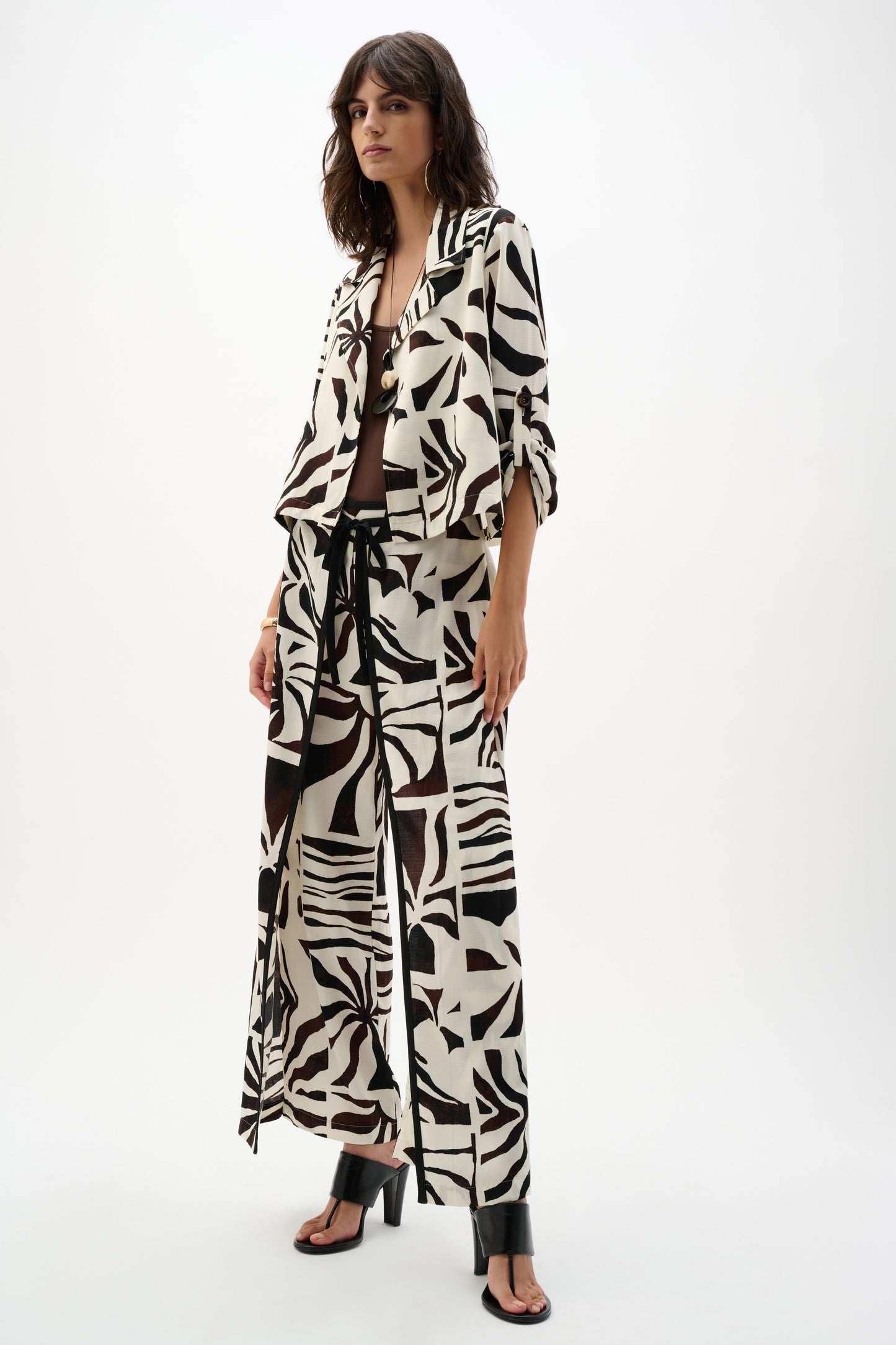 Woven Gauze Tropical Print Wide Leg Pants. Style JR262056