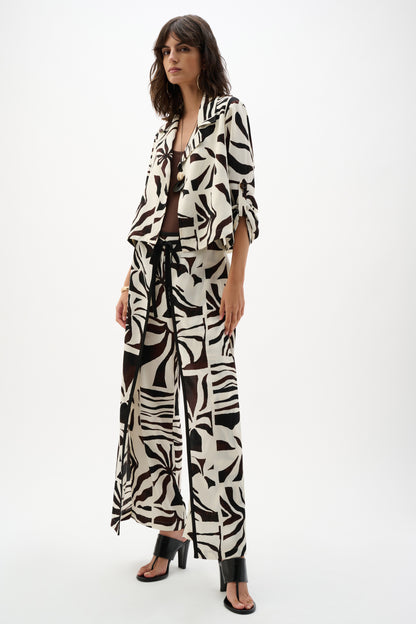 Woven Gauze Tropical Print Wide Leg Pants. Style JR262056