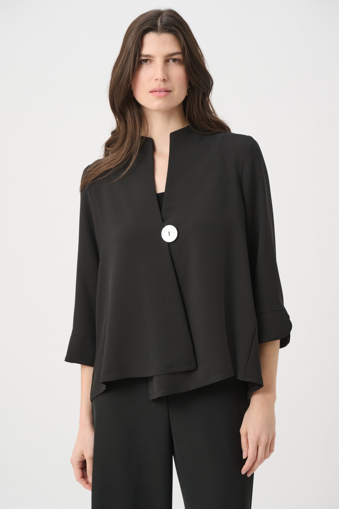 Woven Twill Statement Button Closure Swing Jacket. Style JR262063