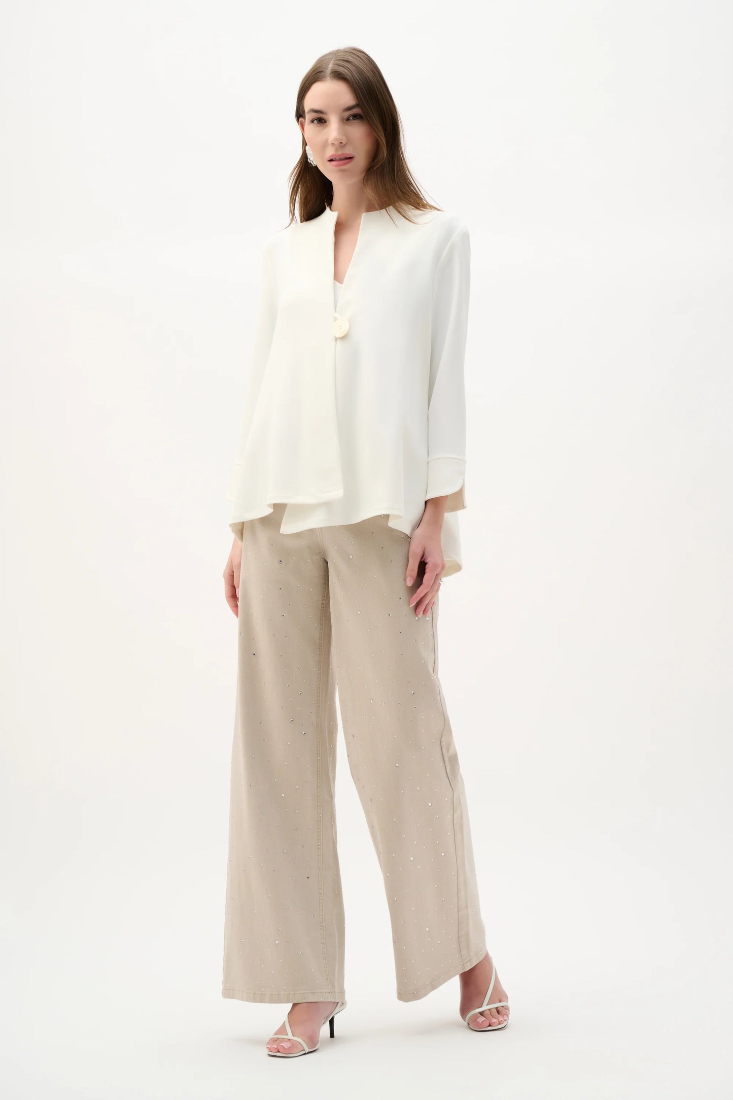 Woven Twill Statement Button Closure Swing Jacket. Style JR262063