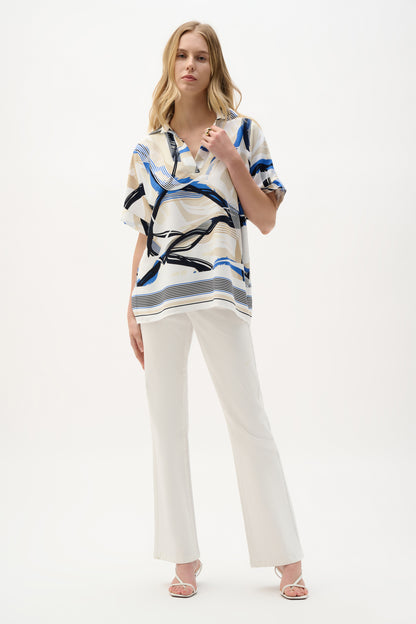 Recycled Woven Abstract Print Boxy Top. Style JR262118