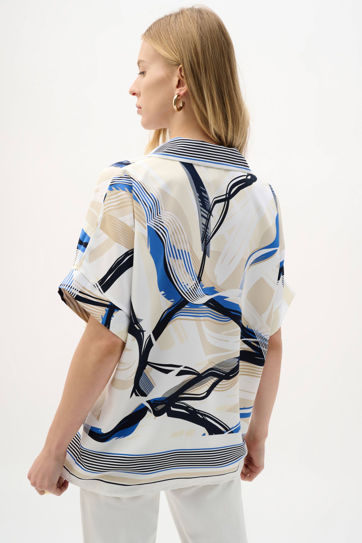 Recycled Woven Abstract Print Boxy Top. Style JR262118