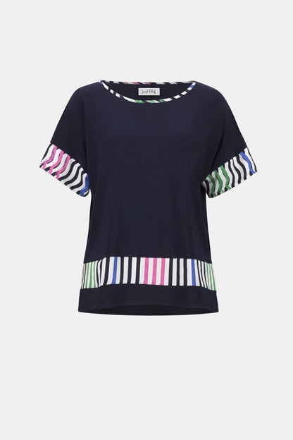 SIlky Knit And Woven Stripe Print Boxy Top. Style JR262121