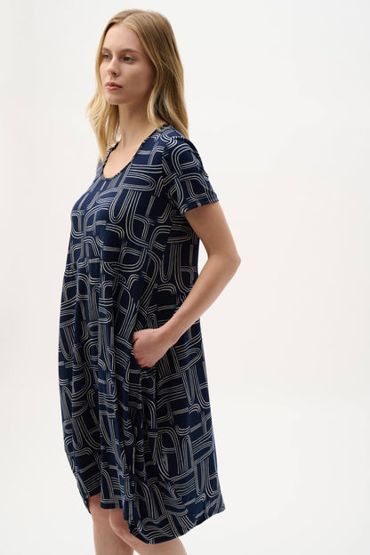 Scoop Neck Geometric Cocoon Dress. Style JR262135