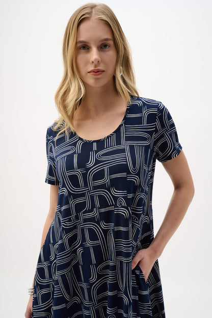 Scoop Neck Geometric Cocoon Dress. Style JR262135