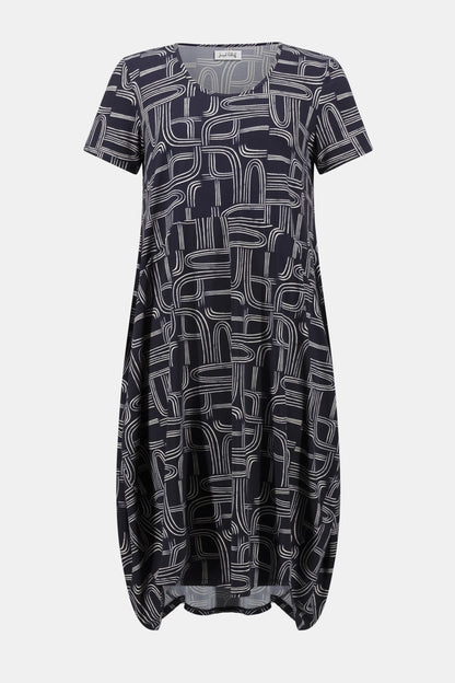 Scoop Neck Geometric Cocoon Dress. Style JR262135