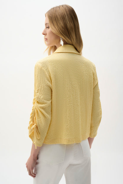 Woven Seersucker Boxy Shirred Sleeve Blazer. Style JR262143