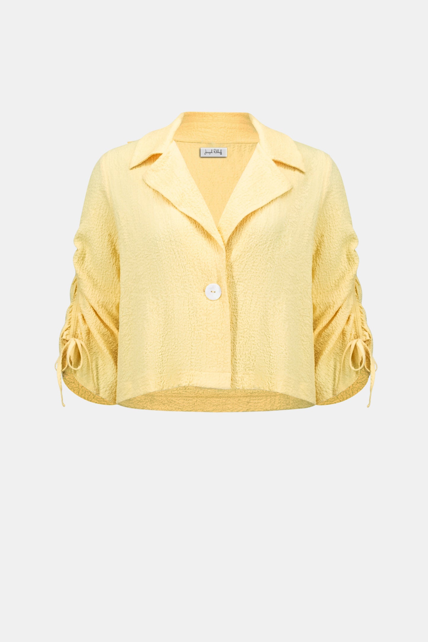 Woven Seersucker Boxy Shirred Sleeve Blazer. Style JR262143