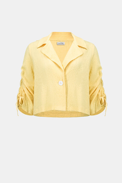 Woven Seersucker Boxy Shirred Sleeve Blazer. Style JR262143