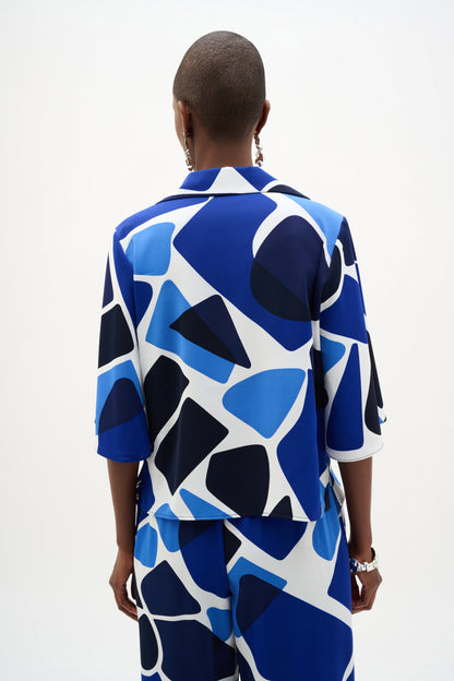Recycled Woven Geometric Print Straight Blouse. Style JR262154