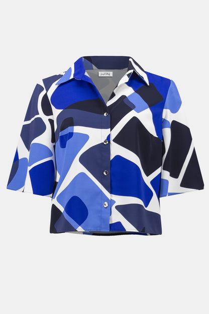 Recycled Woven Geometric Print Straight Blouse. Style JR262154