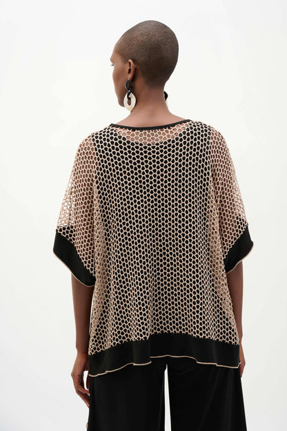 Silky Knit And Mesh Contrast Cuffs Trapeze Top. Style JR262160