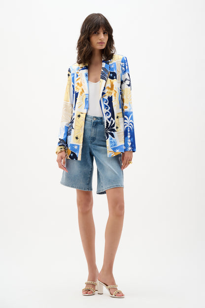 Silky Knit Tropical Print Fitted Blazer. Style JR262232