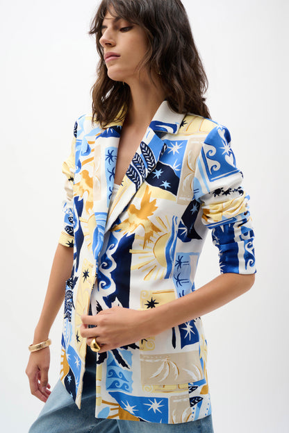 Silky Knit Tropical Print Fitted Blazer. Style JR262232