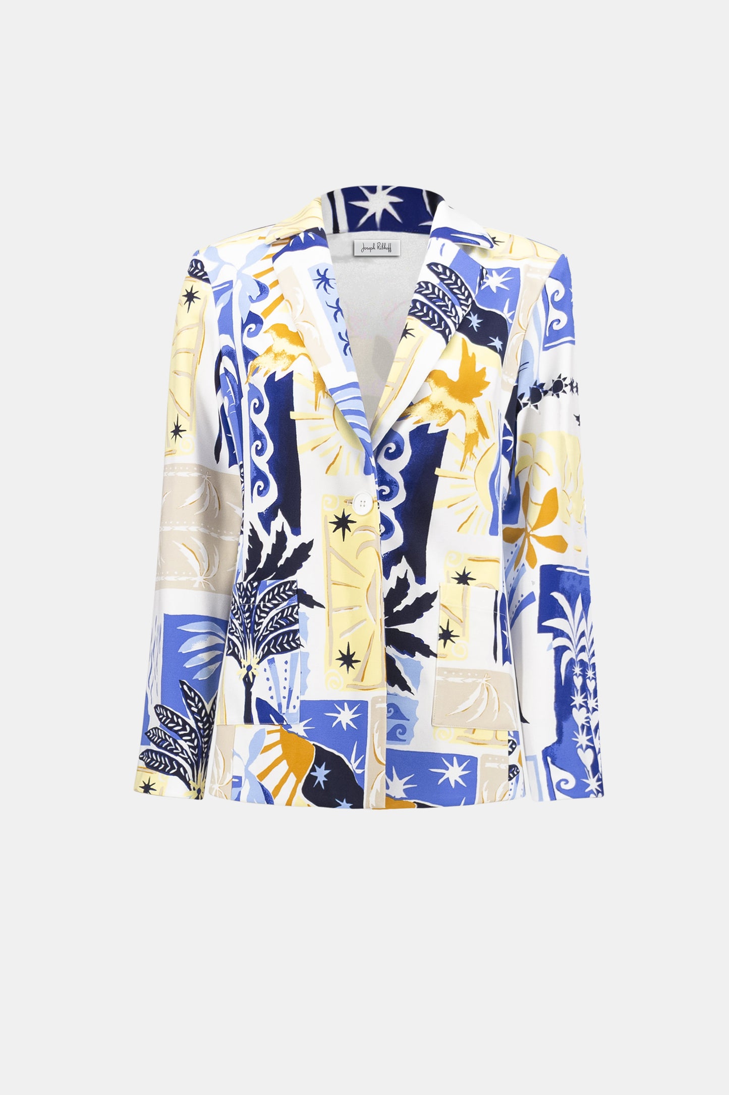 Silky Knit Tropical Print Fitted Blazer. Style JR262232