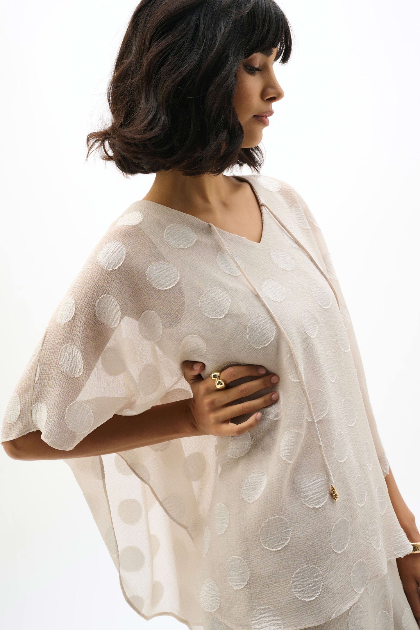 Chiffon Jacquard Dot Print Poncho Top. Style JR262258