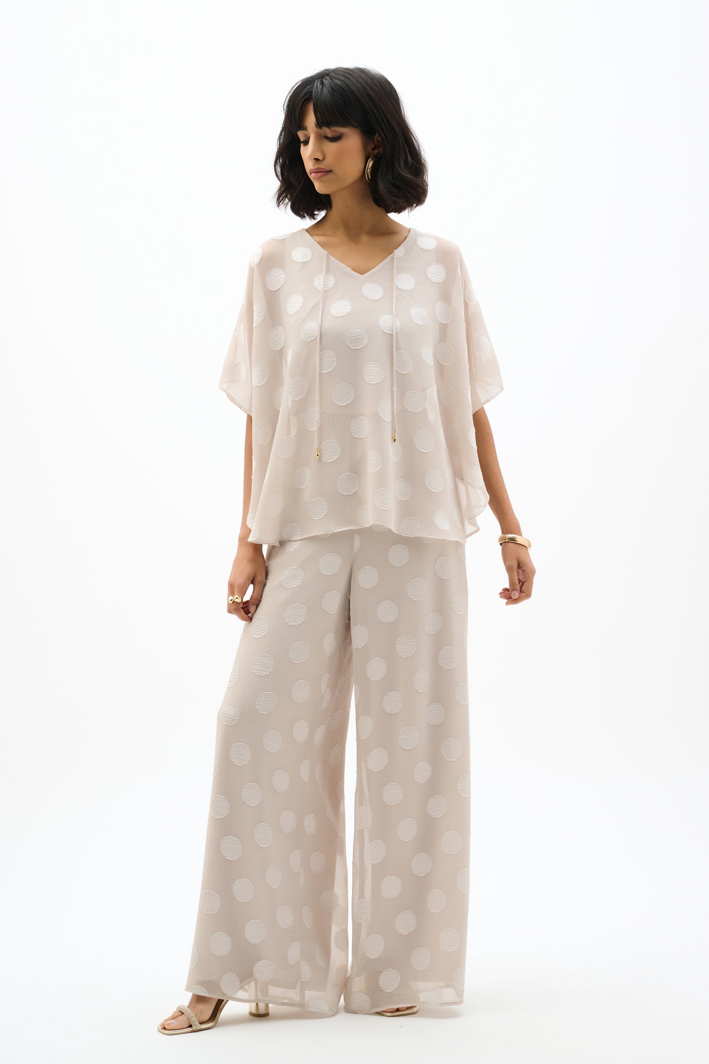 Chiffon Jacquard Dot Print Wide Leg Pants. Style JR262259