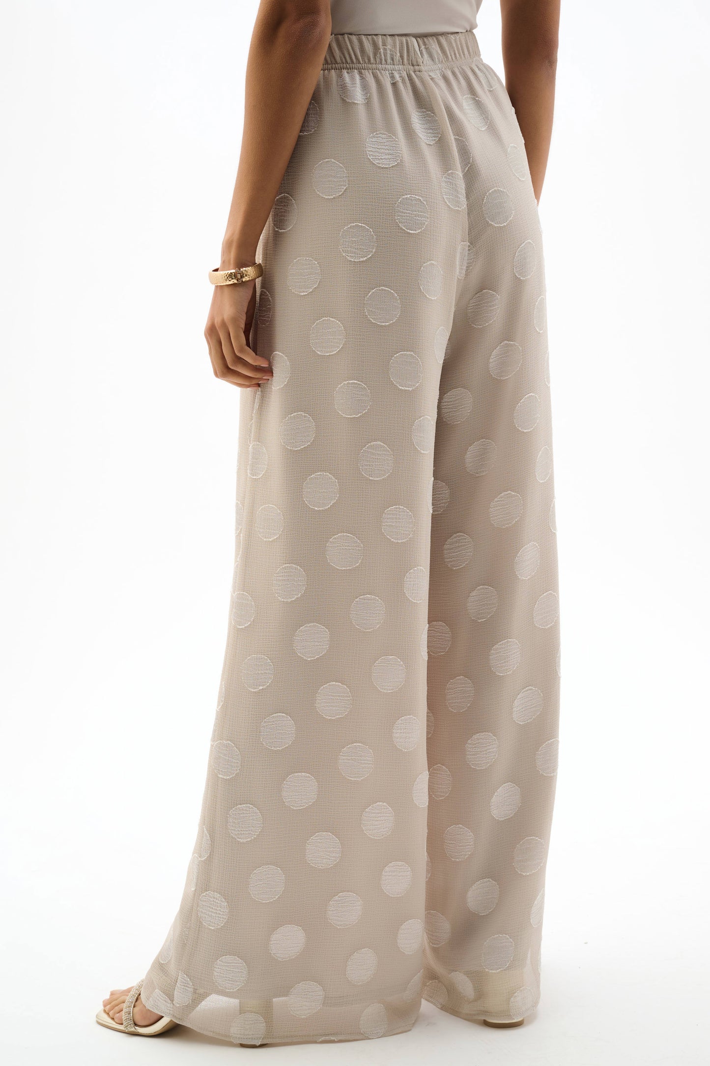 Chiffon Jacquard Dot Print Wide Leg Pants. Style JR262259