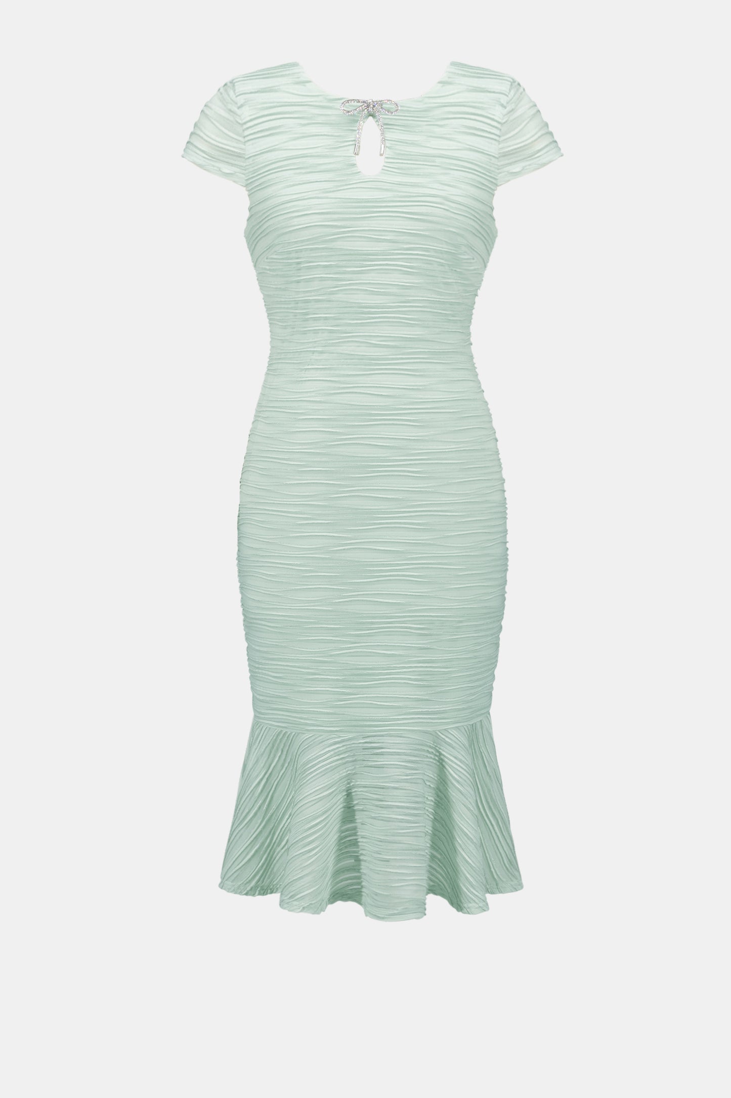 Signature Lurex Cascade Flounce Keyhole Rhinestone Bow Dress. Style JR262703