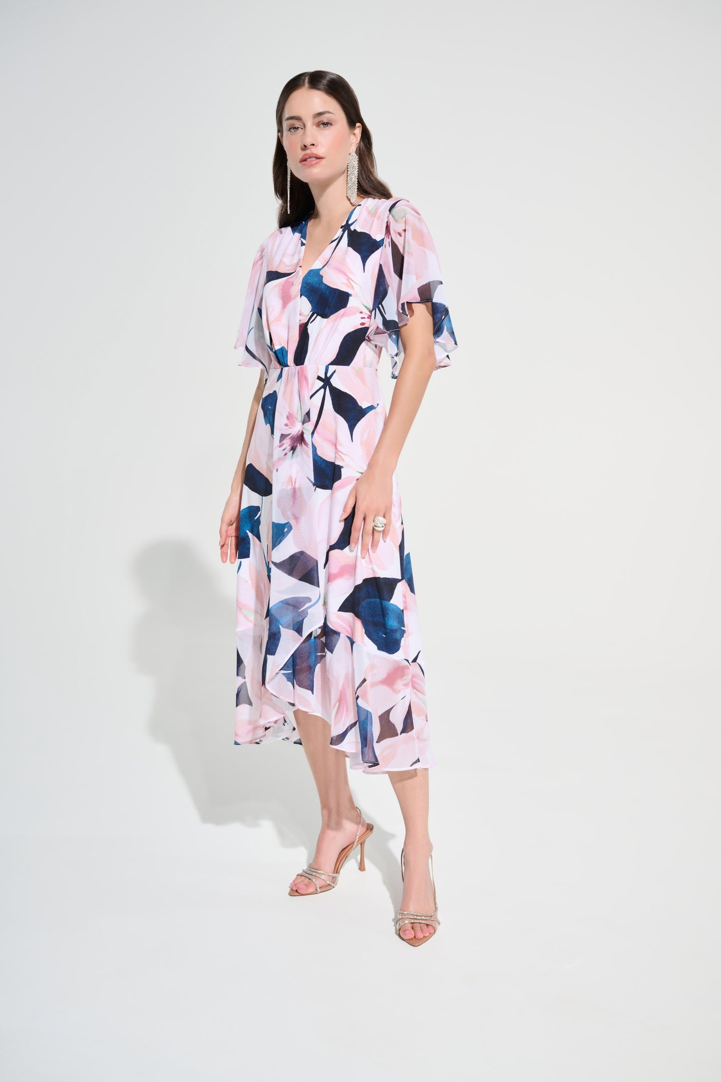 Signature Silky Knit And Chiffon Floral Print Fit And Flare Dress. Style JR262713