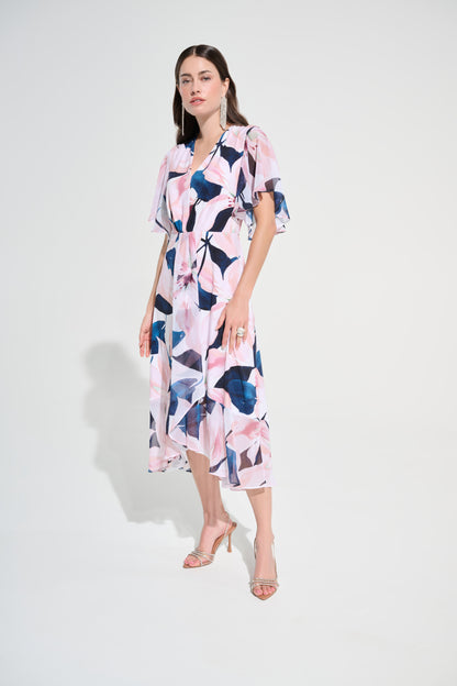Signature Silky Knit And Chiffon Floral Print Fit And Flare Dress. Style JR262713